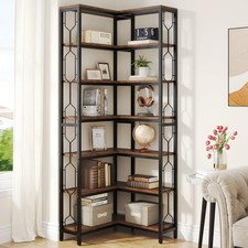 Corner Shelf,7-Tier Industrial Corner Bookshelf, Wood and Metal Etagere Bookcase