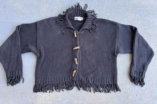 VTG Michael Seroy BOHO Fringe Trim Horn Button Sweater.medium/boxy Oversized