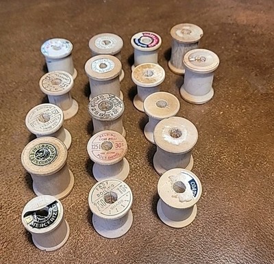 Lot Of 17 Wooden Thread Spools Empty Some Without Labels