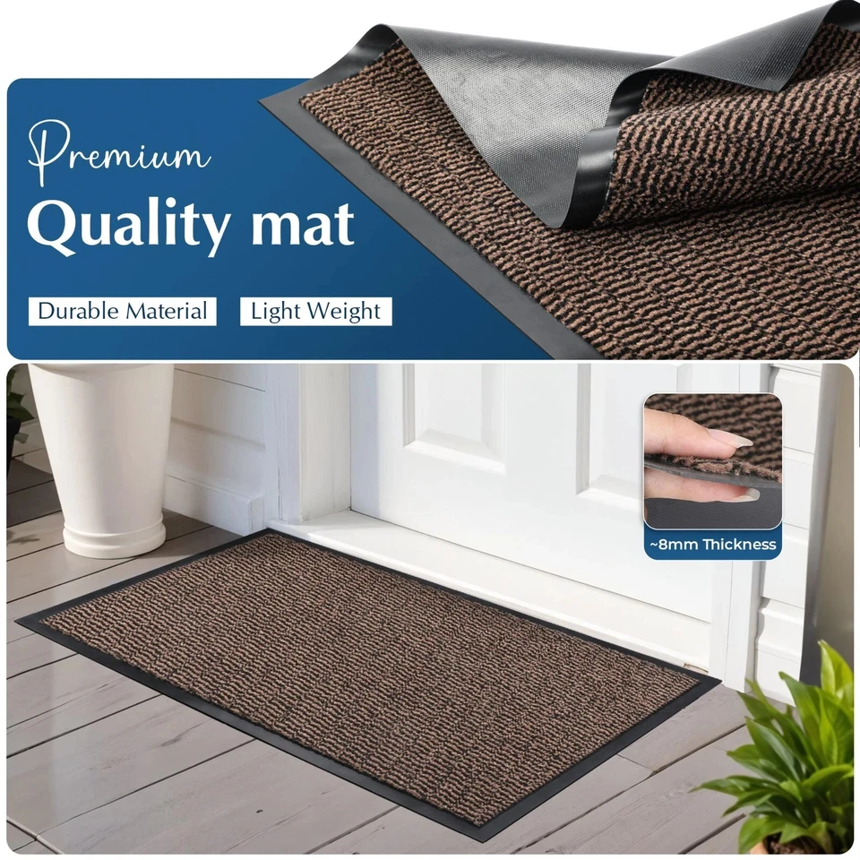 Large Heavy Duty Non Slip Rubber Back Door Mat Barrier Hallway Kitchen Floor Rug - Image 2 of 4