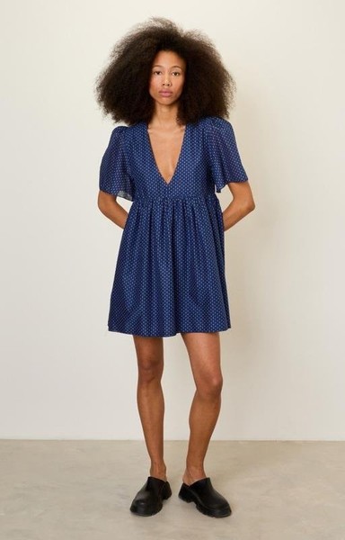 Women American Vintage Dress Navy Cotton 36 / S /