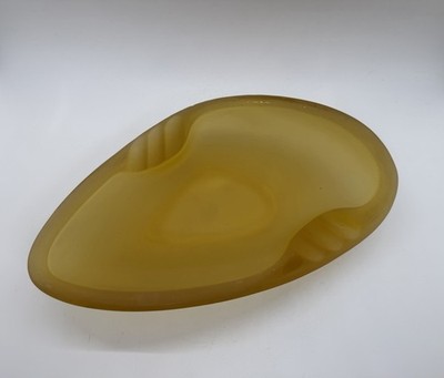 Vintage L.E. Smith Satin Glass Yellow Simplicity MCM Heavy Glass Ashtray