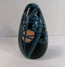 Vintage 1990 Rick Satava "Black Harvest Moon" Glass Teardrop Paperweight 4-5/8"h