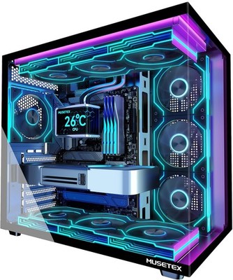 MUSETEX Y6 PC Gehäuse 7 Infinity Mirror PWM ARGB Lüfter ATX Gaming Tower Glas