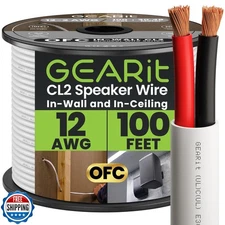 GearIT 12/2 Speaker Wire (100 Feet) 12AWG Gauge - in Wall Audio Speaker Wire 