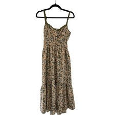 ASTR The Label Olive Green Floral Ditsy Midi Dress Lace Trim XS ACDR101467