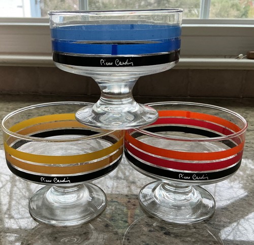 Three  RARE Vintage 1970s PIERRE CARDIN Sherbet Ice Cream Glasses EXC