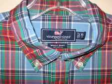 VINEYARD VINES BOYS WHALE SHIRT SZ XL 18 BLUE RED GREEN PLAID COTTON EUC