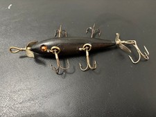Vintage Heddon wooden # 150 5-hook minnow fishing lure W/perfect glass eyes