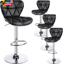 Bar Stools Set of 4 Island Chairs Shell Back PU Leather Adjustable Barstools Swi