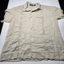Cubavera Mens XL Beige 100 Linen Guayabera Short Sleeve Button Down Shirt Tan