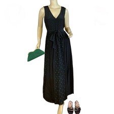 ELIE TAHARI BLACK & GREEN POLKADOT PRINT SILK  BELTED MAXI DRESS SIZE 2