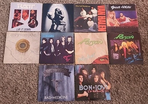10 HAIRBAND METAL 45 PICTURE SLEEVE LOT NO VINYL POISON WHITESNAKE VAN HALEN