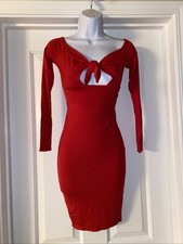 NWT Fashion Nova Not Your Business Knot Peekaboo Red Off Shoulder Midi Dress XS
