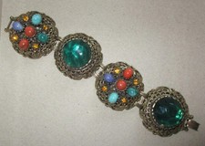 Ornate MASSIVE VINTAGE ORNATE BRACELET Chunky  FAUX JEWEL Cabochon & Rhinestones