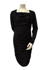 T Tahari Black Ruched Sheath Dress Long Sleeve Stretch Size L Elegant Cocktail