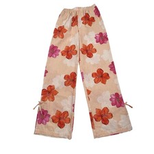 Zara Girls Pink Floral Wide Leg Pants Elastic Waist Cotton Bland Size 13/14 Yrs