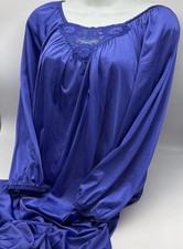 Vintage 70s Lorraine Nightgown Purple Blue Nylon Maxi/Long Flutter Medium