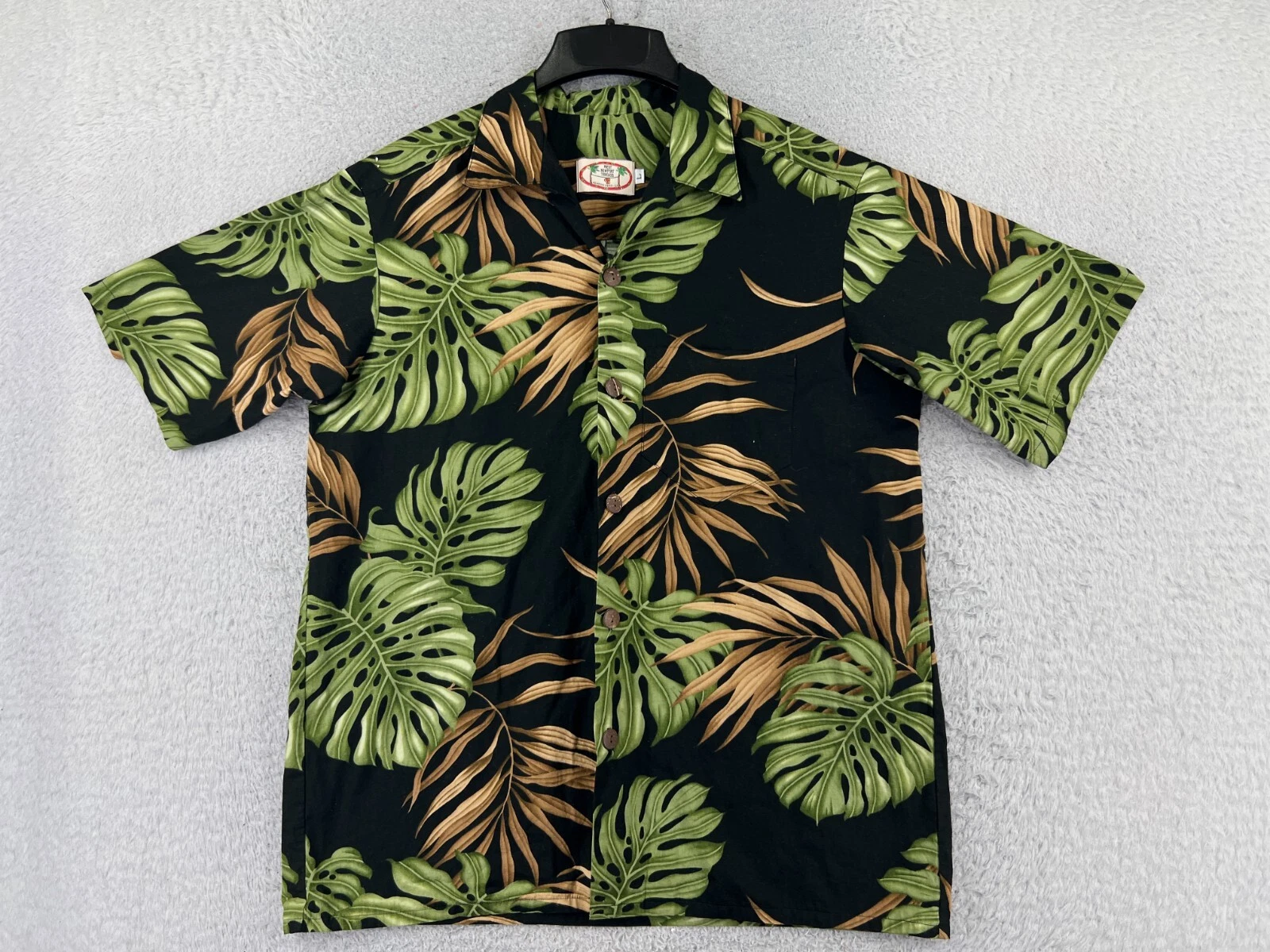 West Newport Threads Shirt Men Large Black Green Palm Floral Button Up Hawaiian