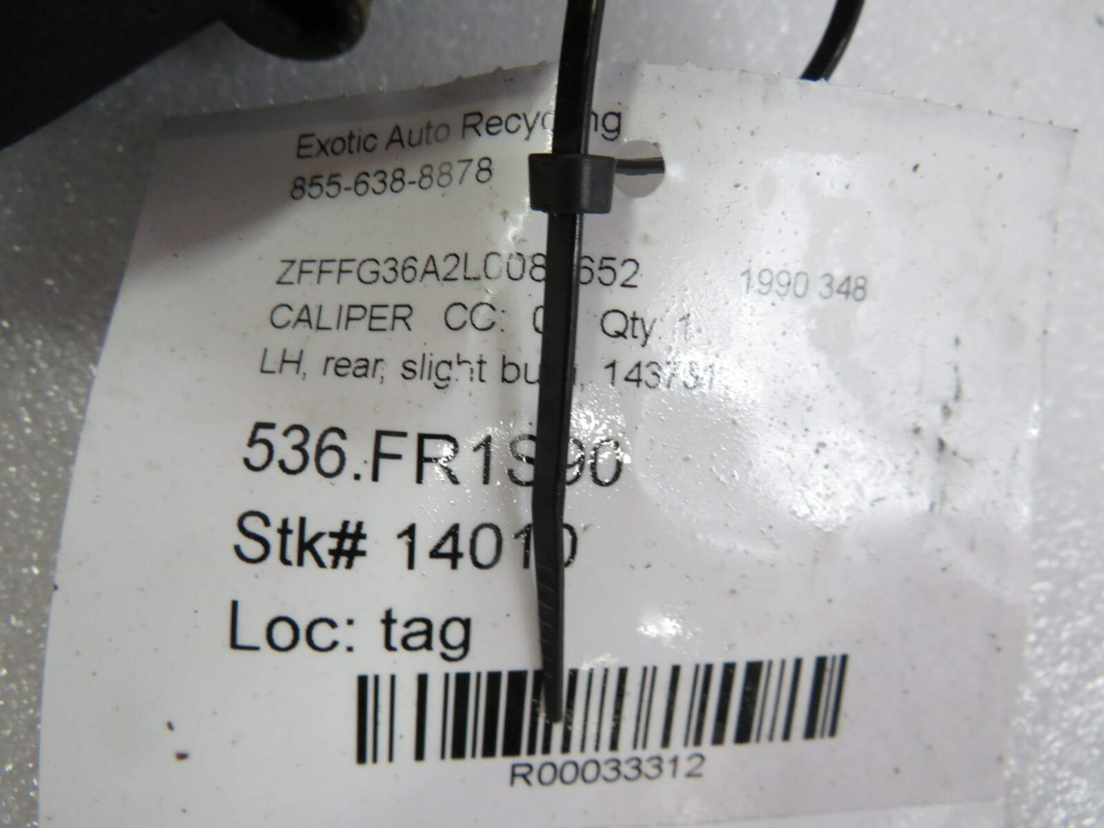 Ferrari 348 LH, Left Rear Caliper, Black, Burn Damage, Used P/N 143731