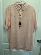 FootJoy Men's Small Pink School of Fish Print Golf Shirt Polo Logo
