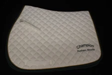 CENTAUR White Quilted Jumping Saddle Pad W/Green & Gold Piping, Embroidered(B3)