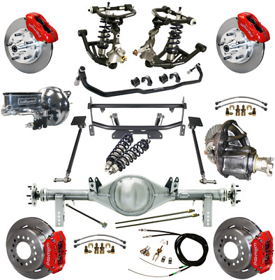 RIDETECH COILOVER,4-LINK KIT,CURRIE REAR END,WILWOOD DISC BRAKES,11'',RED,NOVA