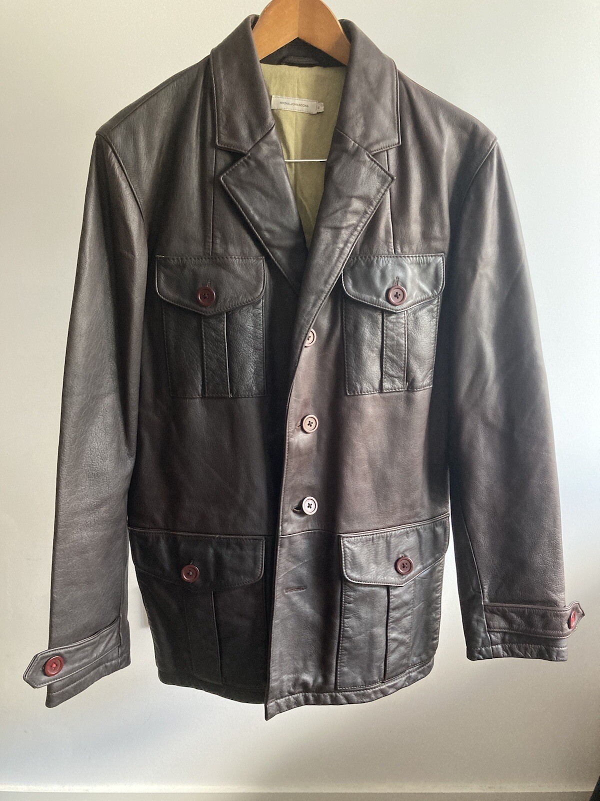 Men's Brown Leather Jacket Button John Rocha - Size S image 3