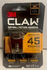 3M Claw Drywall Picture Hangers Hook Mark Push Hang Steel Holds 45 lbs 3 Count