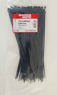 Stck 100 Mason Mate schwarze Kabelbinder 2,5 x 200 mm Polyamid 6,6