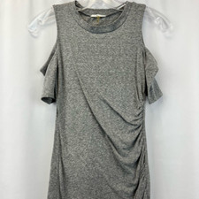 Soprano Womens Bodycon Dress Gray Heathered Ruched Crew Neck Short Sleeve USA XS
