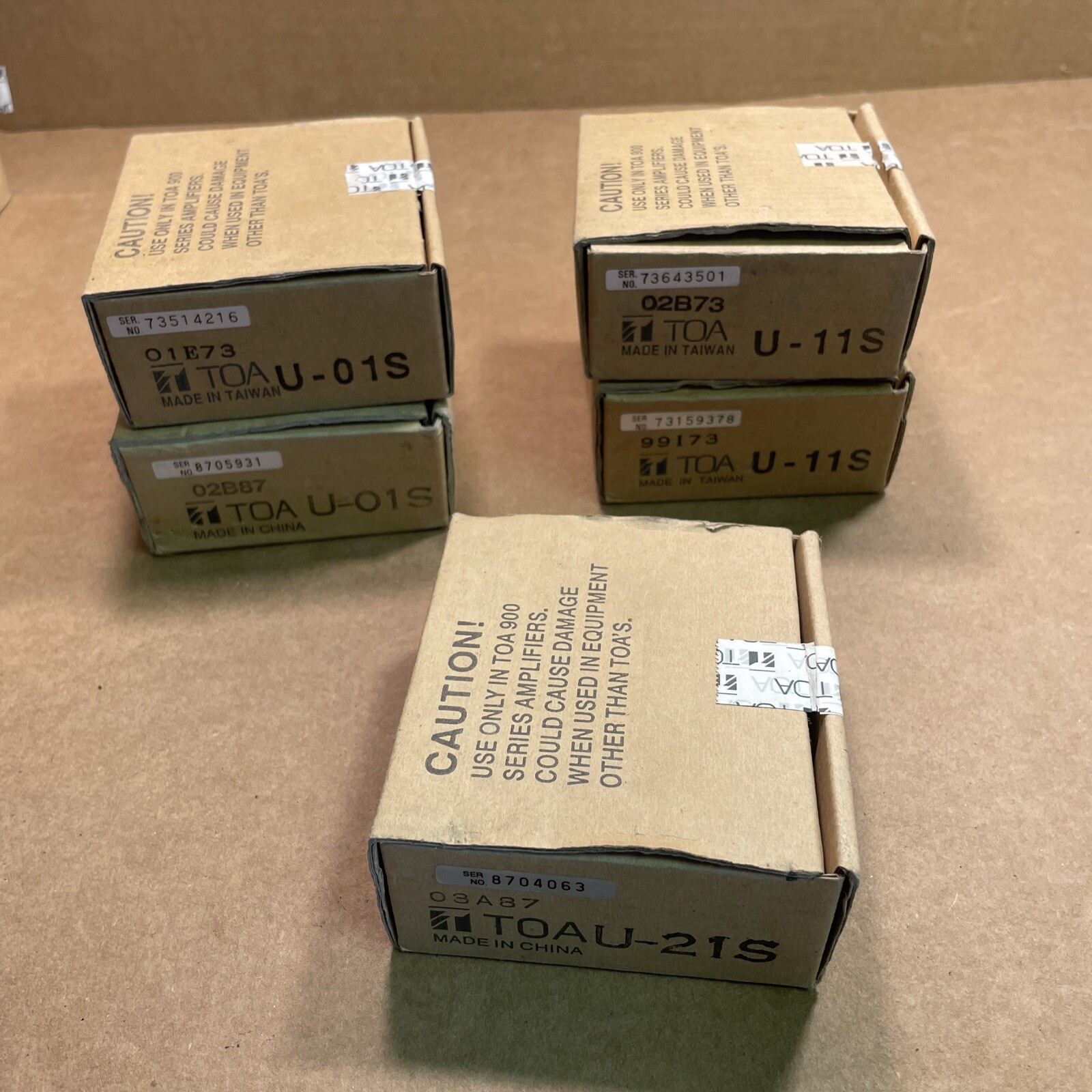 Lot of 5: NEW IN BOX - TOA Microphone Modules (2) U-01, (2) U-11, (1) U-21.