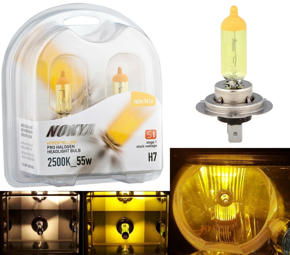 order H7♡ Nokya 2500K Yellow H7 Nok7616 55W Two Bulbs Head Light Low Beam
