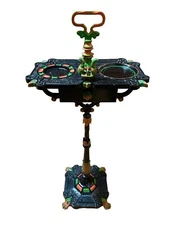 Antique 1930 Art Deco Cast Iron Ashtray Smoke Stand Paint Accent Original Drawer