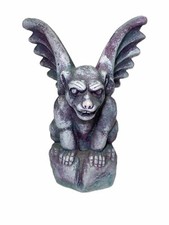 7” Winged Gargoyle Ceramic Figurine Protector Gray Purple