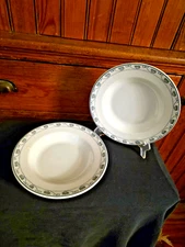 Vtg O.P.CO. Syracuse China LOT OF Two Rimmed Soup Bowls w/Green Trim