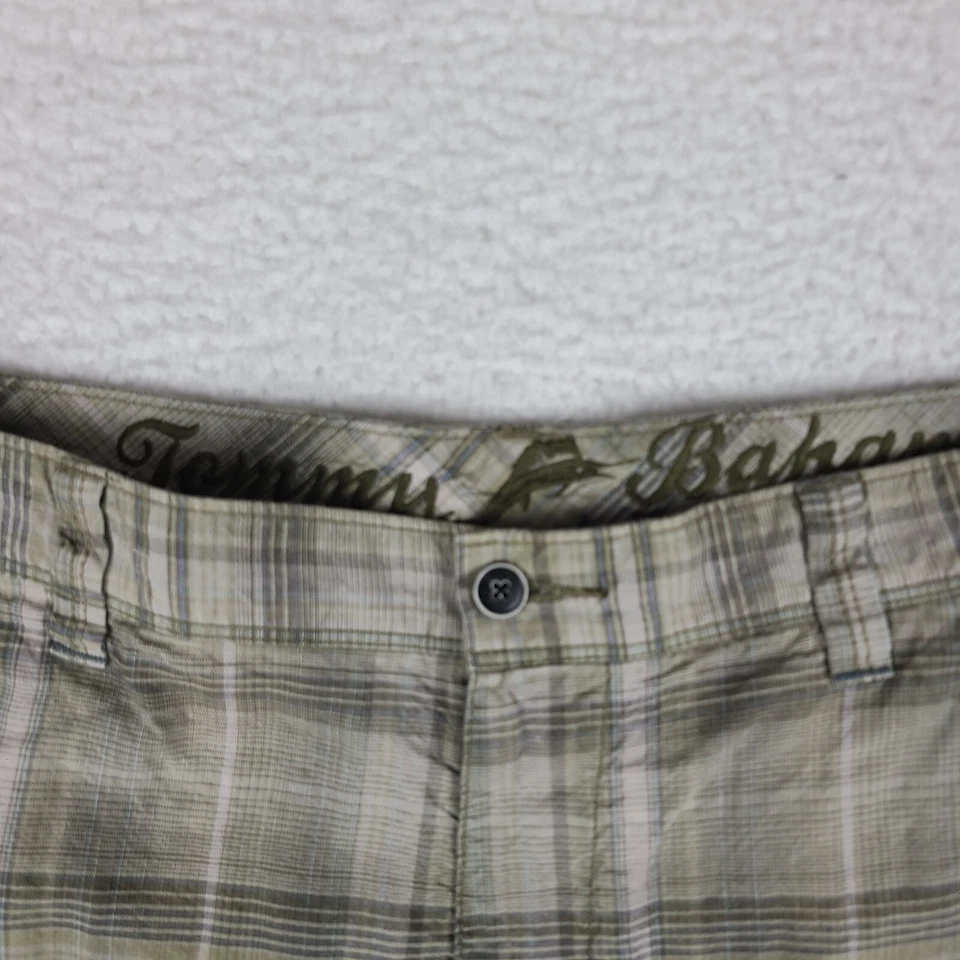 Tommy Bahama Pantalones Cortos Para Hombres 32 Azul Salvia Verde Cuadros 9" Entrepierna Lino Seda Chino Foto 2 de 4