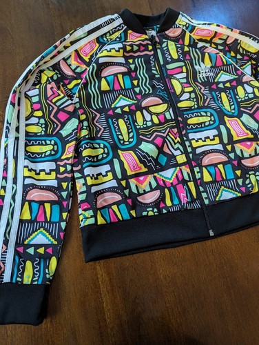Adidas Youth L Cropped SST Zip Track Jacket All Over Geometric EUC - Picture 2 of 7