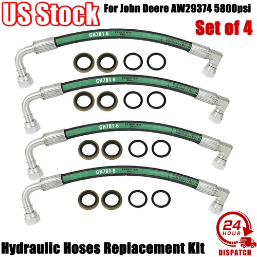 4X For John Deere AW29374 Tractor Loader 5800psi Hydraulic Hose Replacement Kit