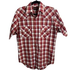 Vintage Plains Western Wear Plaid Pearl Snap Shirt Size S Red