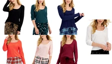 Jenni Intimates Women's Long-Sleeve Waffle-Knit Pajama Top, Assorted Colors