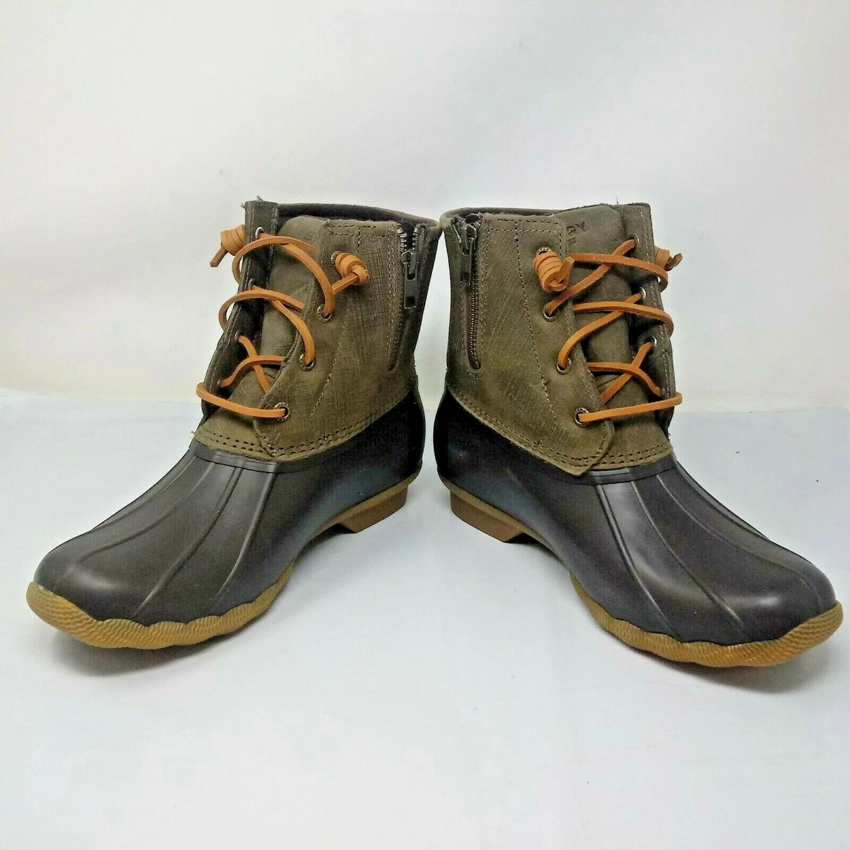 Sperry Women Saltwater Duck Boot Brown Olive 9.5 STS99729 SP647