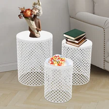 3pcs White Metal Frame Accent Table Modern Iron End Table Outdoor Side Table