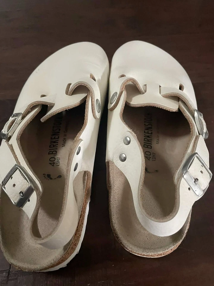 Birkenstock Tokio Super Grip Cuero Blanco Unisex Talla 40 M7 Zapatos Sandalias Slides Foto 3 de 4