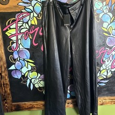 Eloquii Faux Leather Wide Leg Pants, Black, Size 14