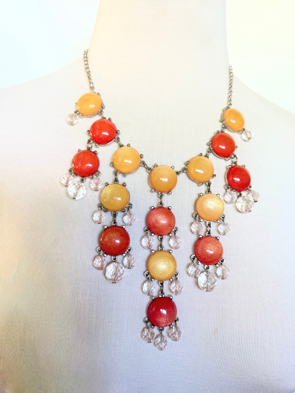 Cascade bib necklace statement large cabochon bea… - image 6