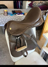 17” GFS Brown Leather All Purpose Horse Riding Saddle with Stirrups & Leathers