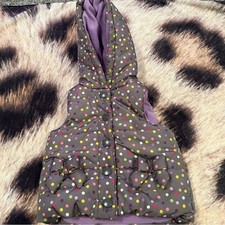 Gymboree Snap Button Baby Girls Puffy Polka Dot Vest w/ Hood Size 6-12 Months
