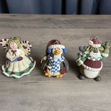 Lot of 3, Polymer Clay Christmas Ornaments, Angel, Penguin, Reindeer