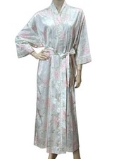 Sz S Vtg CHRISTIAN DIOR Wrap Robe Tie Belt Pockets Cream Pink Blue Floral